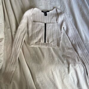 Ksubi Cream Ribbed Zip-Up Crop Top Sweater